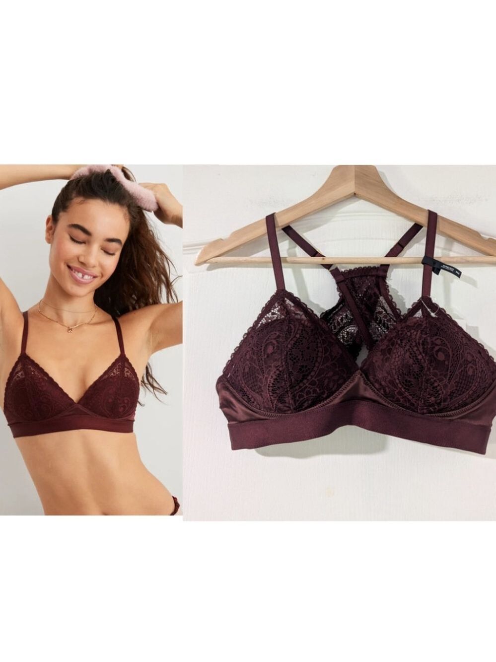 NWT Aerie | Real Power Wireless Push Up Paisley Lace Bra In Royal Berry